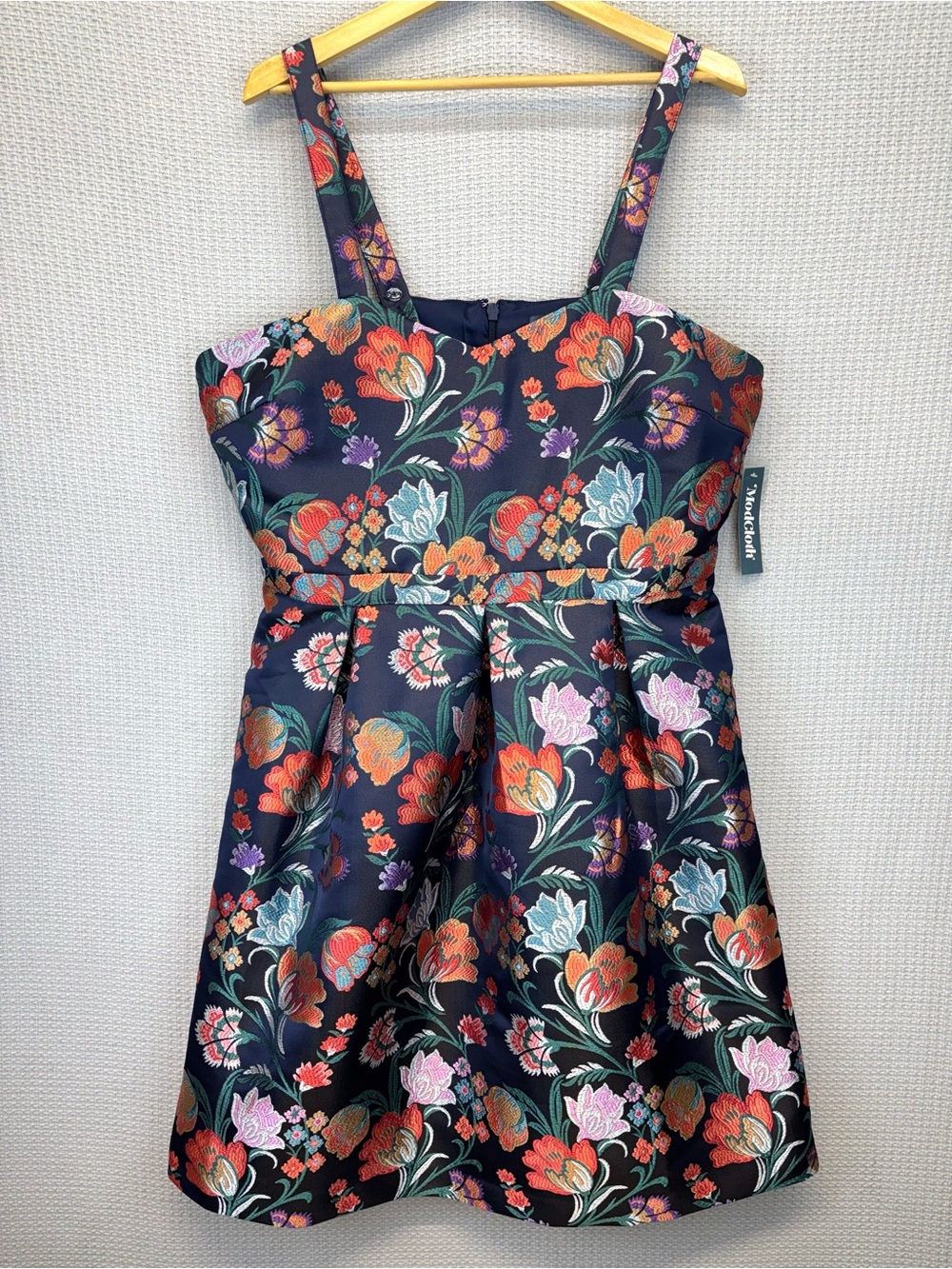 ModCloth Fit Flare Dress 16 W Navy Orange Metallic Floral Brocade Coastal NWT